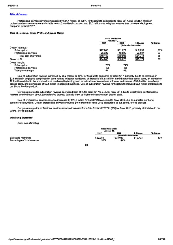 Zuora S-1  | Interactive Prospectus - Page 85